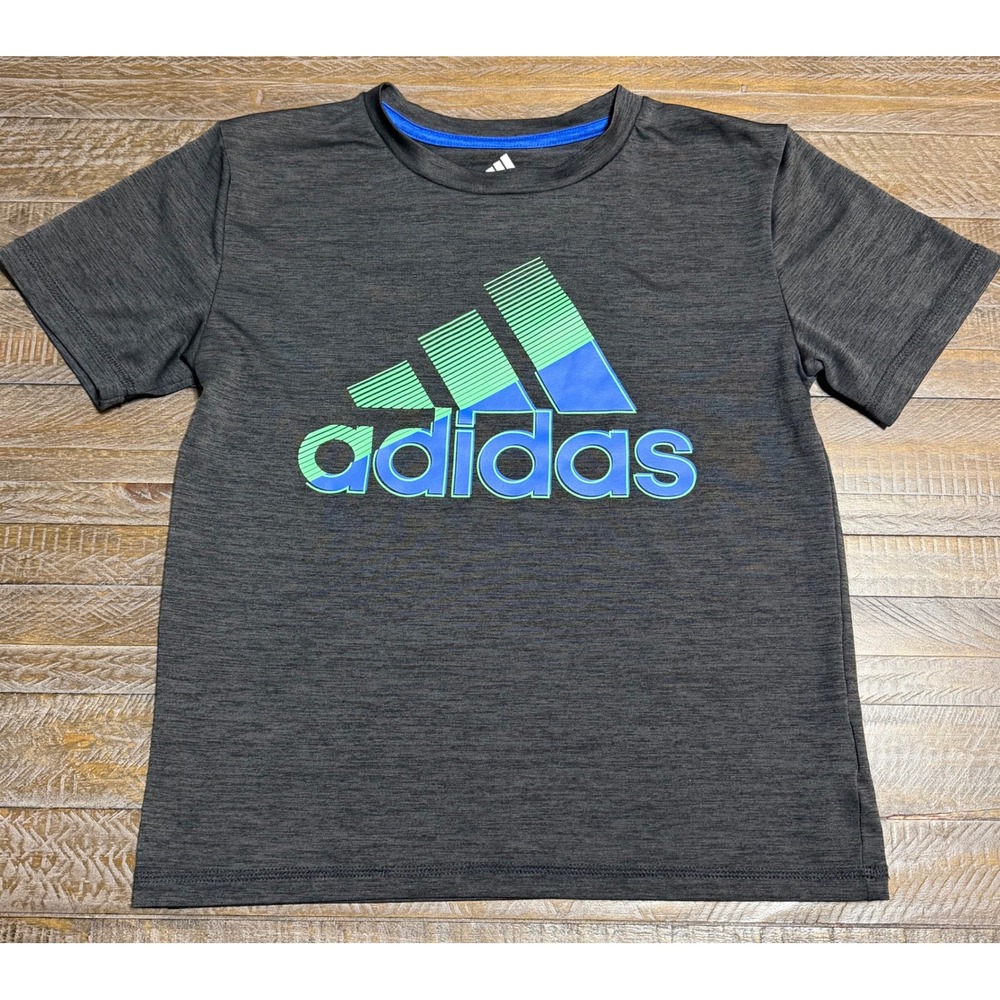Adidas T-Shirt Kids Size 8 Charcoal Gray Aeroready Logo Graphic Tee Preloved
